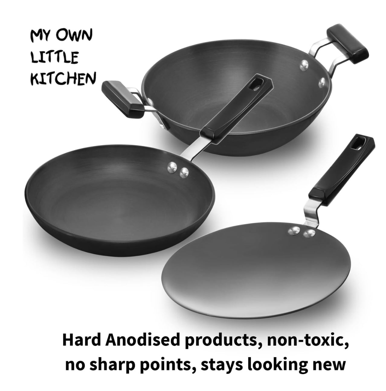Hawkins Futura Cookware 3 Pieces Toy Kitchen Set - Toy Deep-Fry Pan, Toy Frying Pan, Toy Tava for Kids, Black (CWMIN)