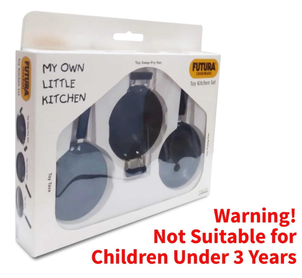 Hawkins Futura Cookware 3 Pieces Toy Kitchen Set - Toy Deep-Fry Pan, Toy Frying Pan, Toy Tava for Kids, Black (CWMIN)