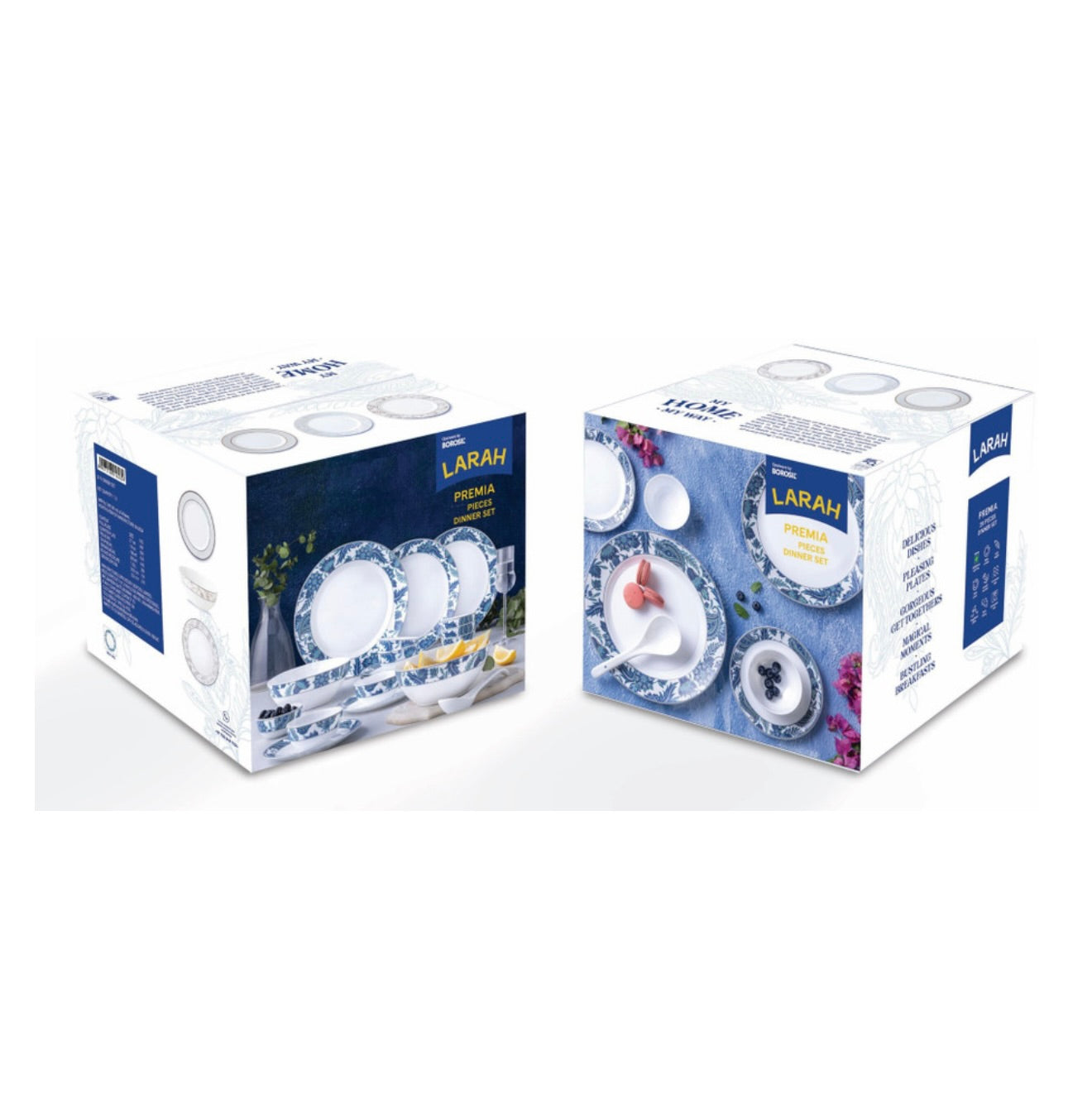Larah by Borosil Pack of 37 Opalware Premia Amora Made of toughened opal glass with extra strong and long lasting Dinner Set  (Multicolor, Microwave Safe)