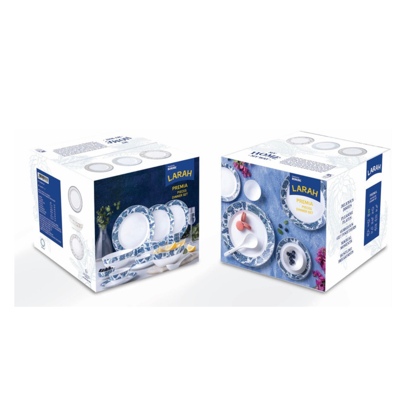 Larah by Borosil Pack of 37 pcs Opalware Premia Starlight Made of toughened opal glass with extra strong and long lasting Dinner Set  (Grey, Blue, Microwave Safe)