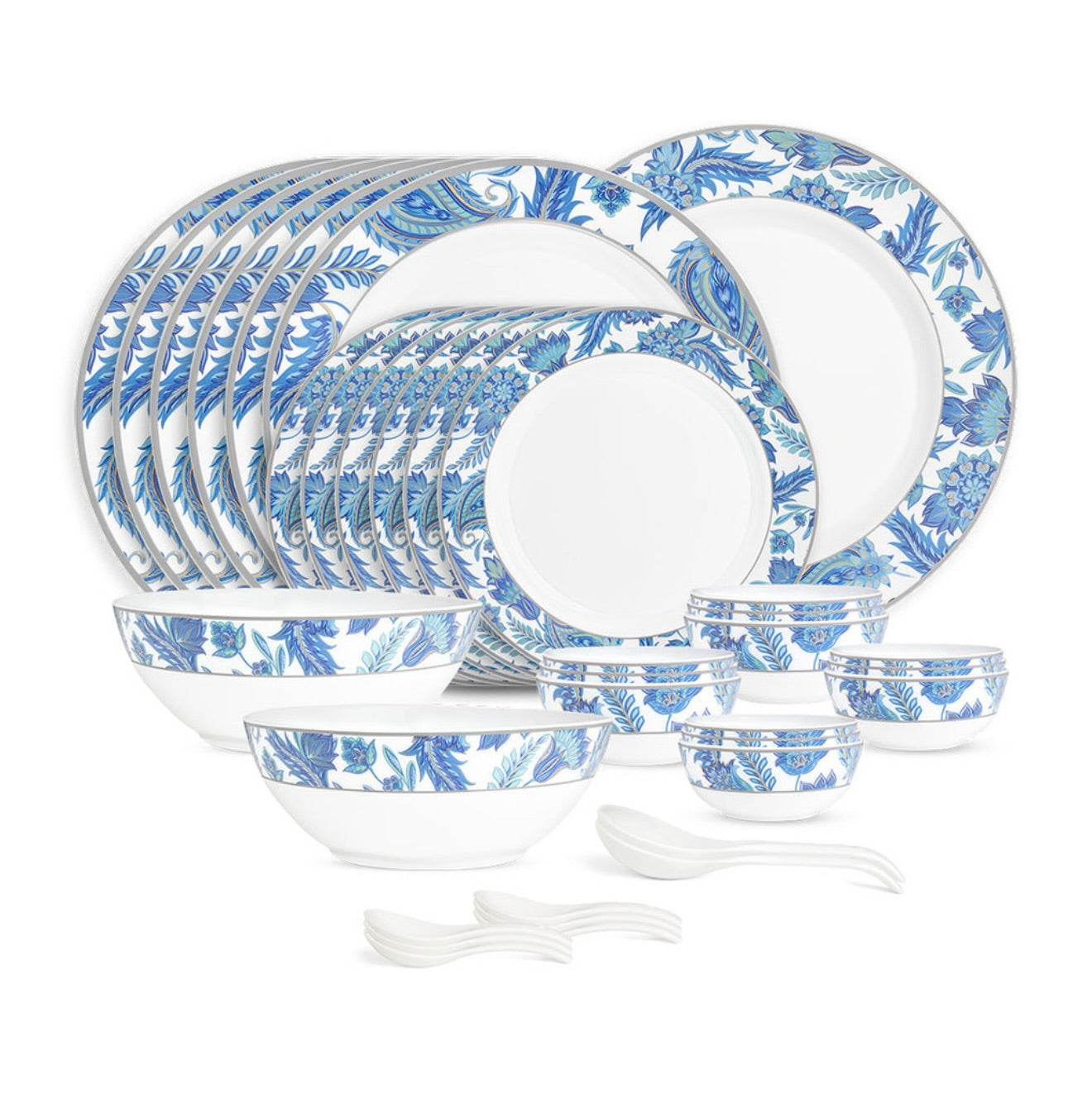 Larah by Borosil Pack of37 pcs Opalware Dinner Set  (Blue, Microwave Safe)