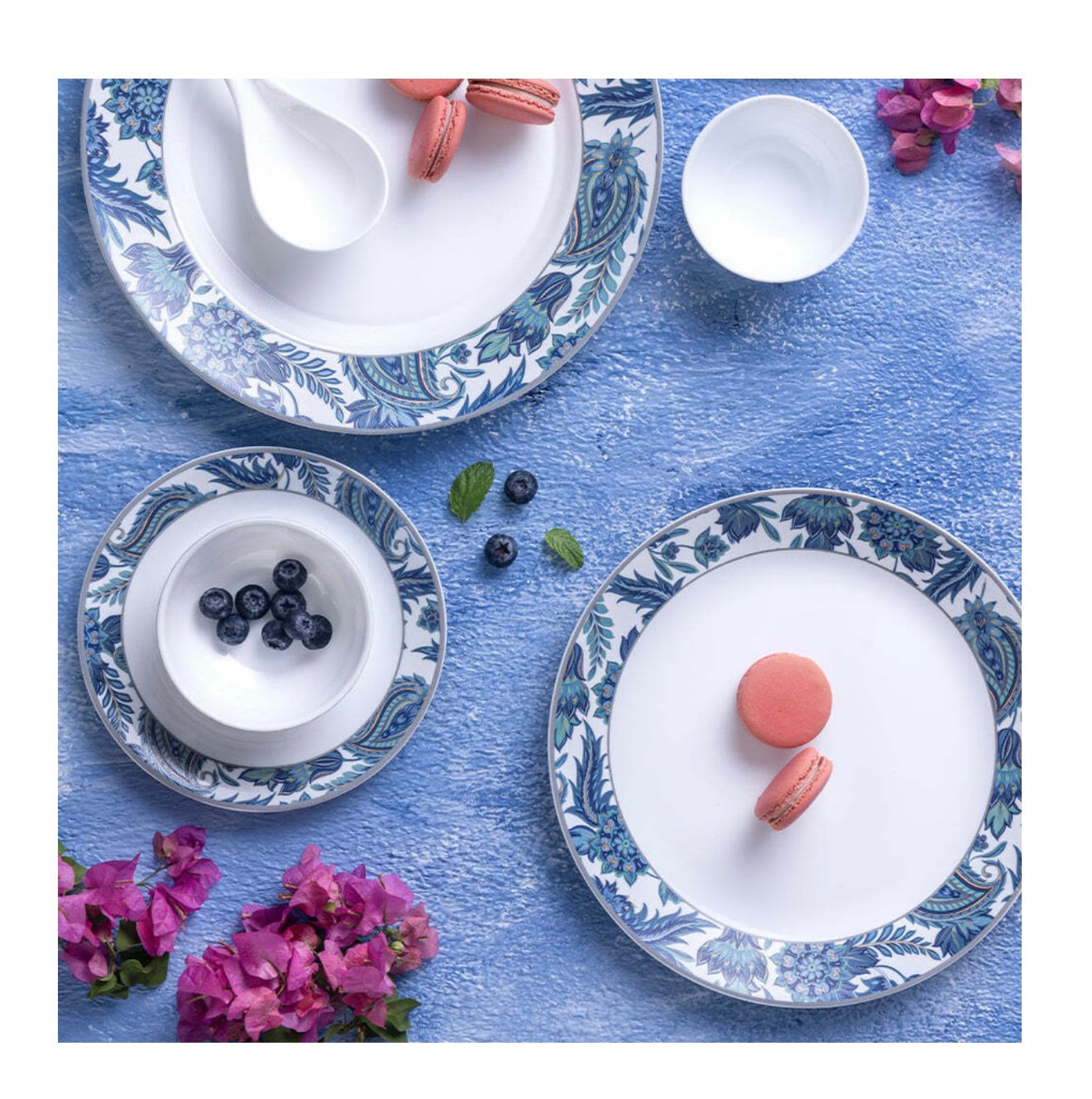 Larah by Borosil Pack of37 pcs Opalware Dinner Set  (Blue, Microwave Safe)