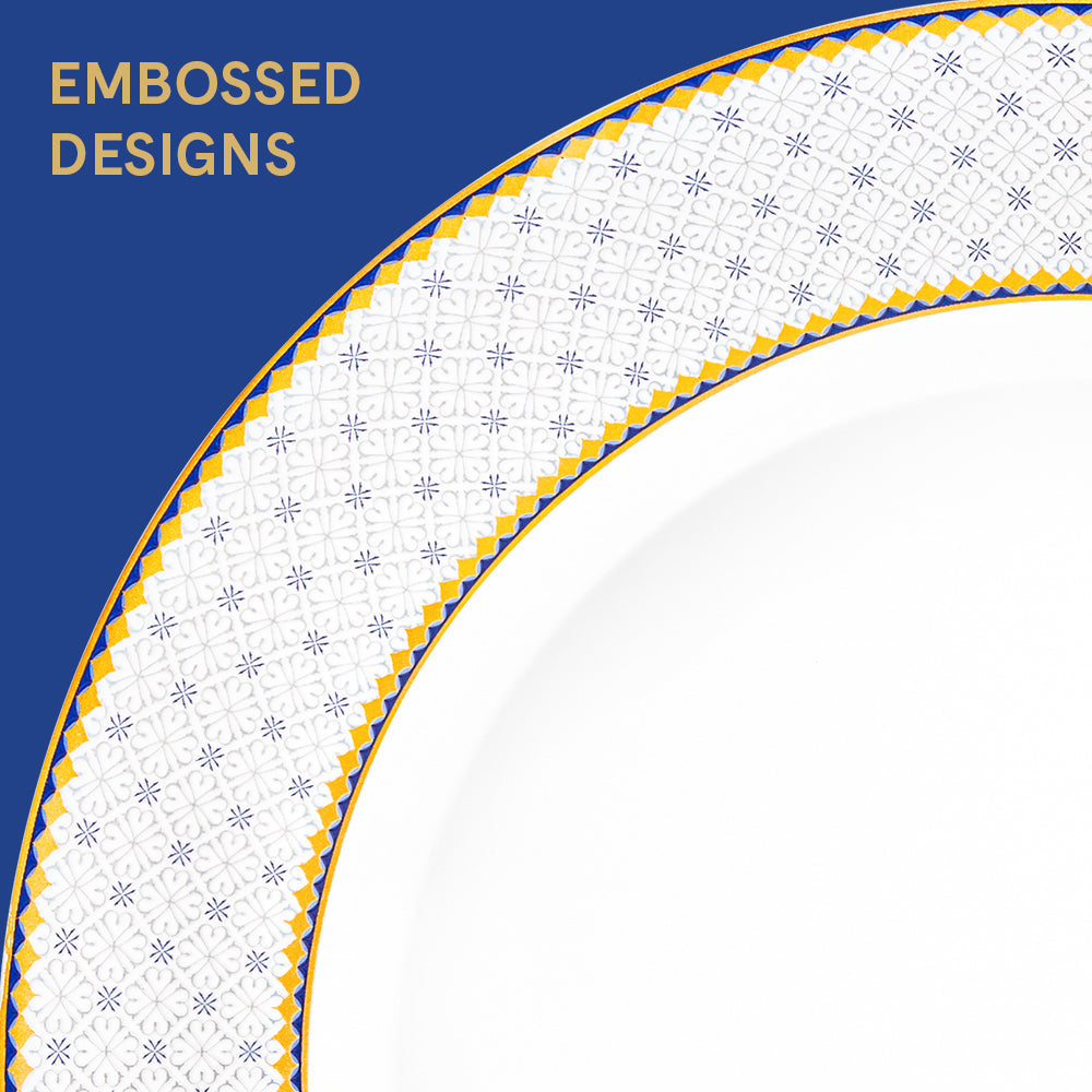 Larah by Borosil Pack of 37 pcs Opalware Premia Kosmia Made of toughened opal glass with extra strong and long lasting Dinner Set  (White, Gold, Microwave Safe)