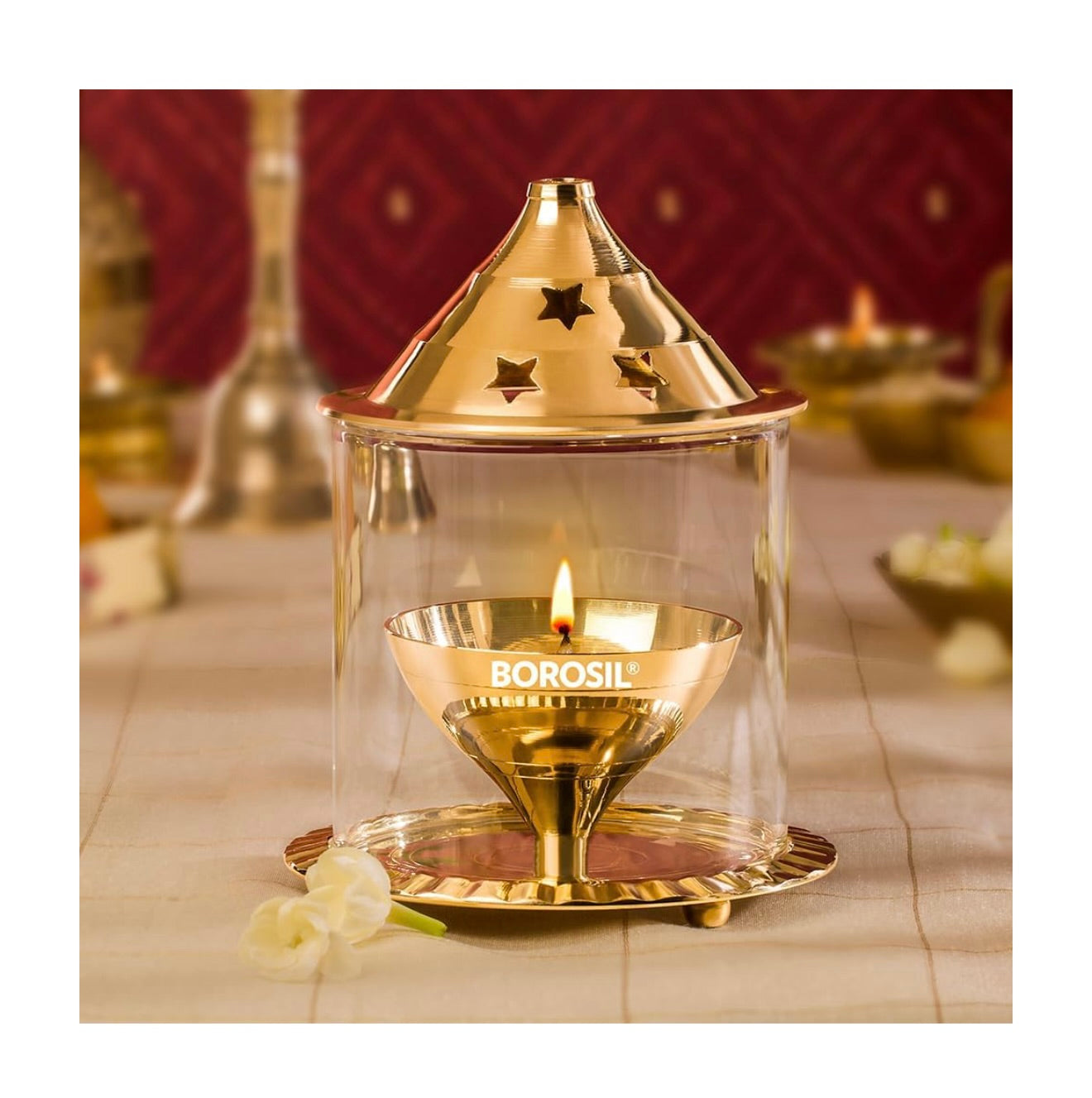 Borosil Akhand Diya (Medium, Brass)