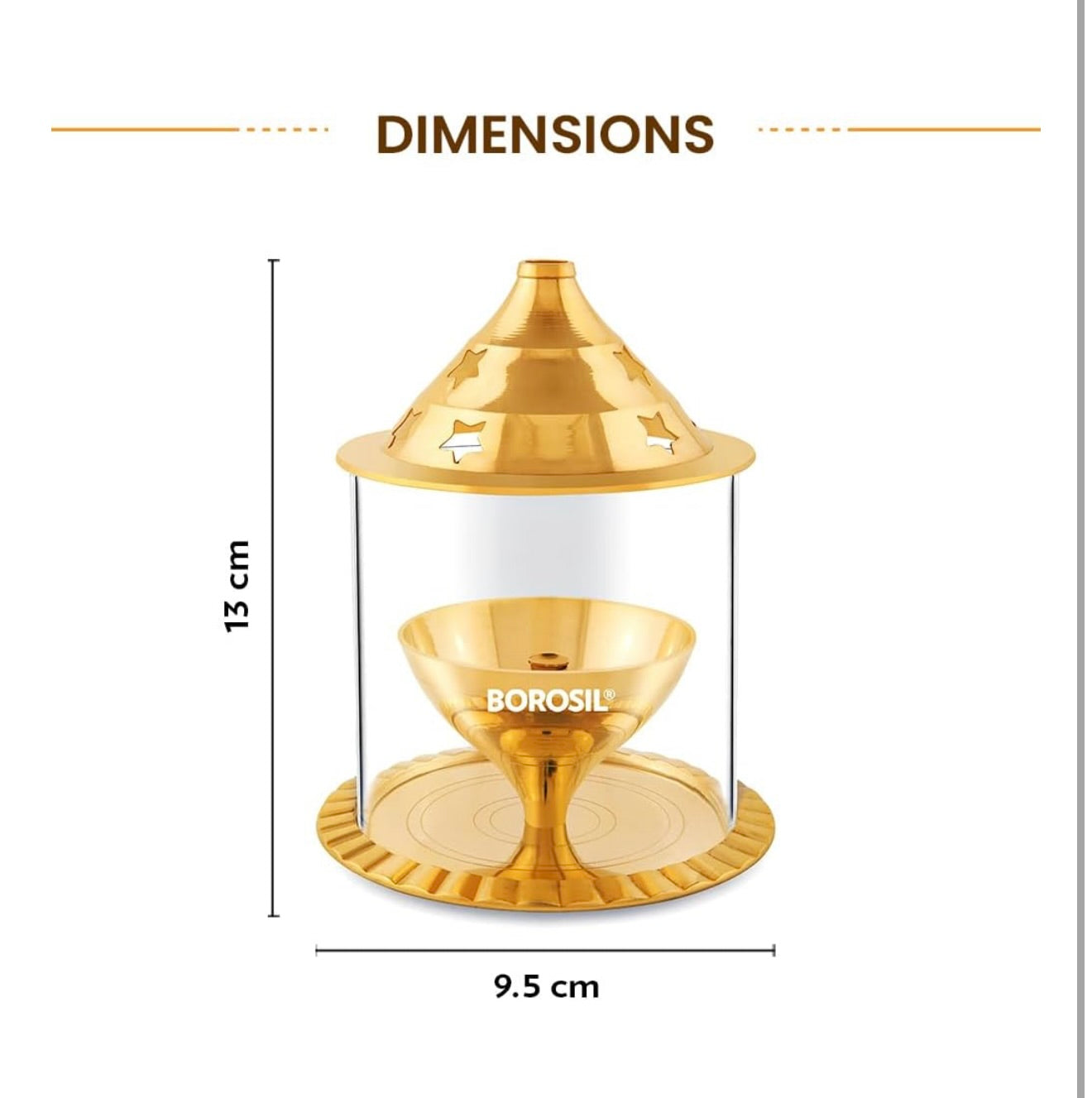 Borosil Akhand Diya (Medium, Brass)