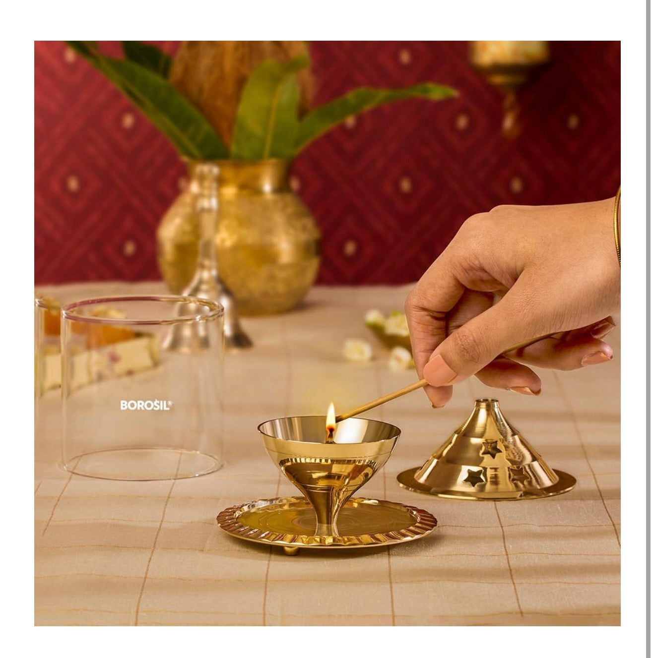 Borosil Akhand Diya (Medium, Brass)