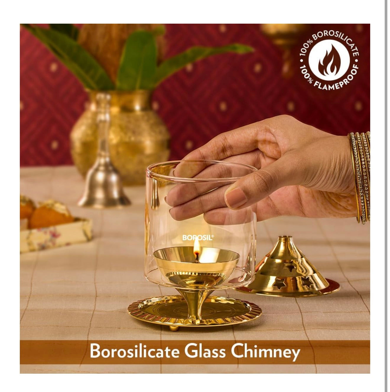 Borosil Akhand Diya (Medium, Brass)
