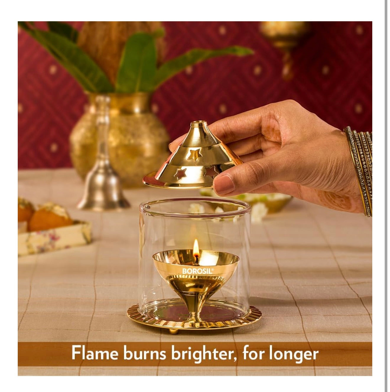 Borosil Akhand Diya (Medium, Brass)