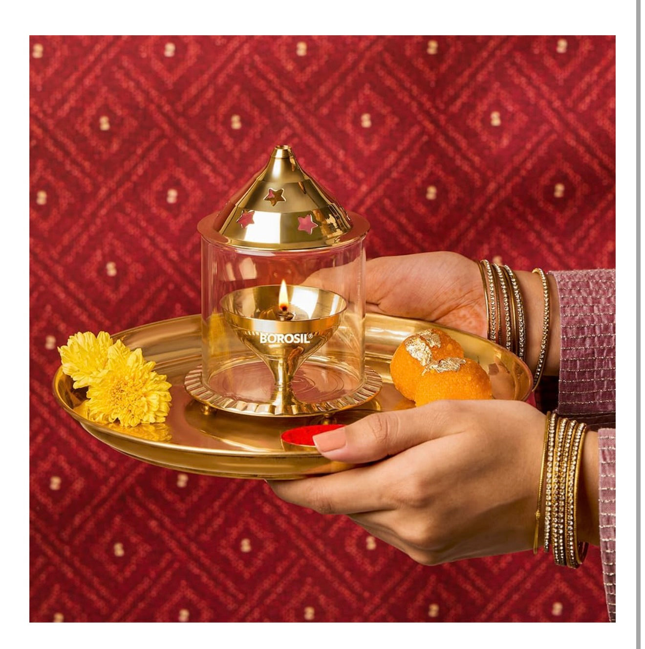 Borosil Akhand Diya (Medium, Brass)