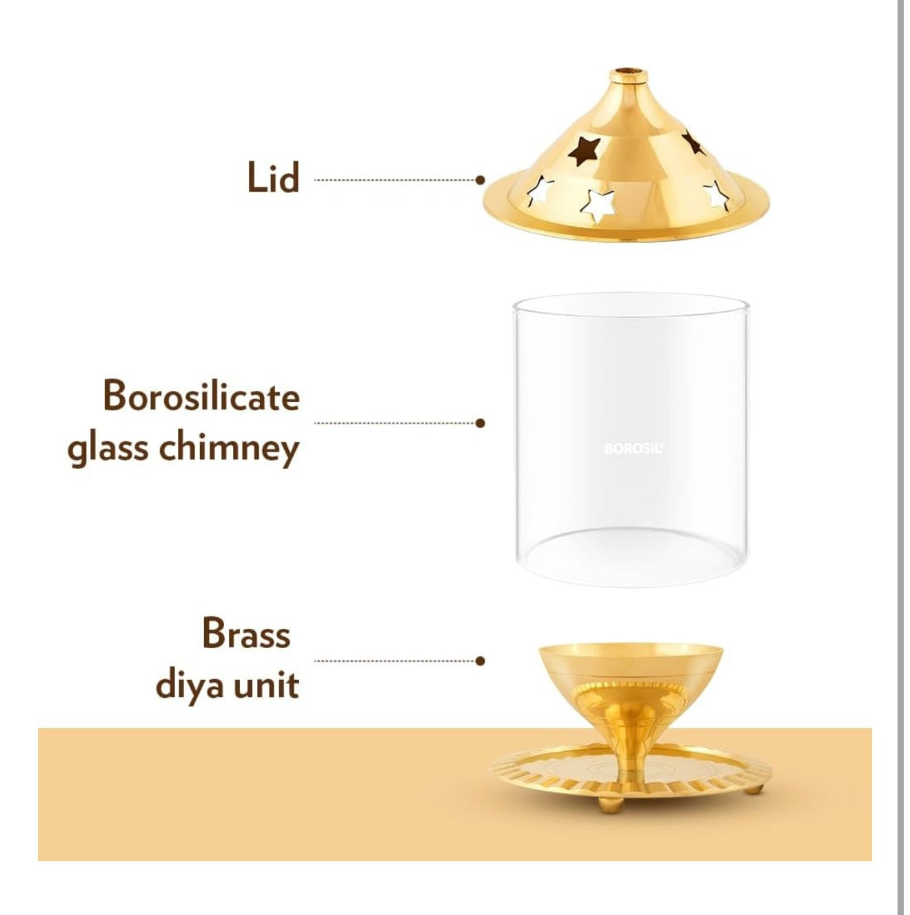 Borosil Akhand Diya (Medium, Brass)