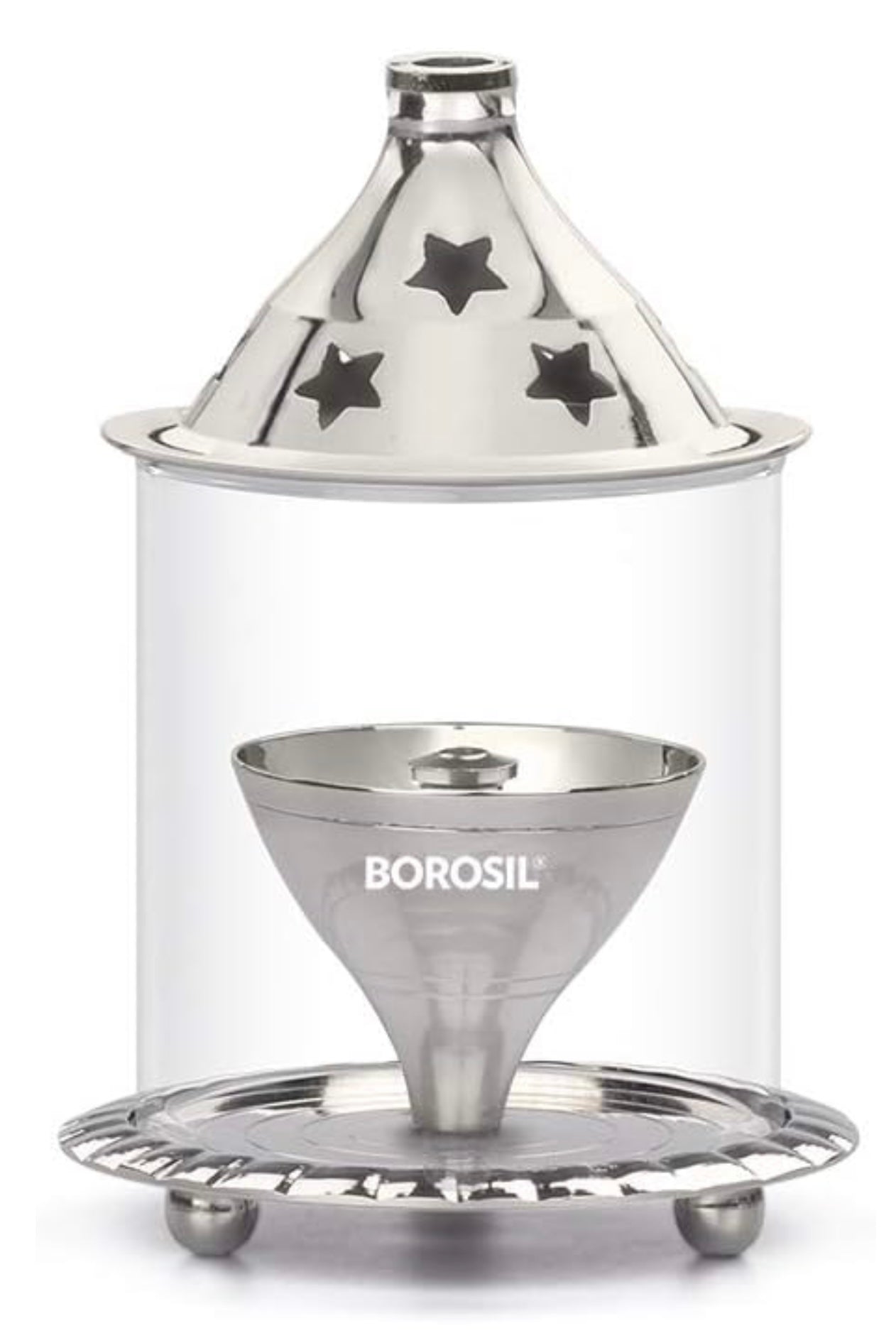 Lantern Diya with Glass Cover, Nickel Diya