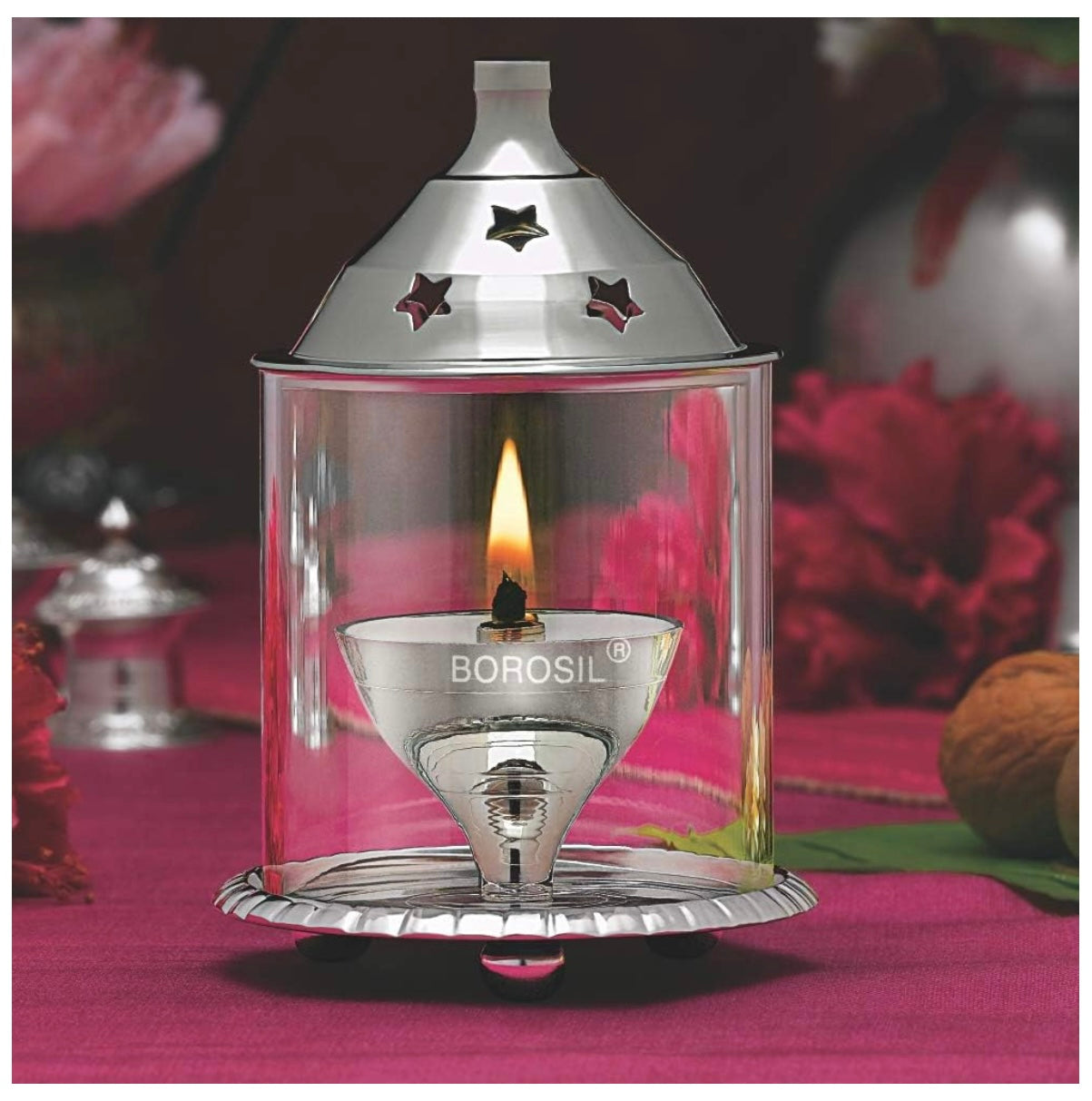 ATC USA - Borosil Akhand Diya (Large, Nickel)