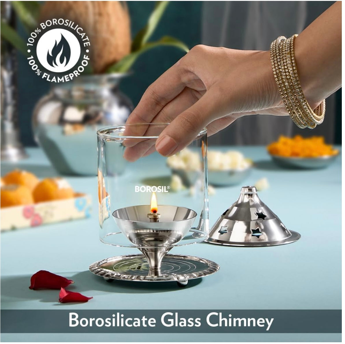 ATC USA - Borosil Akhand Diya (Large, Nickel)