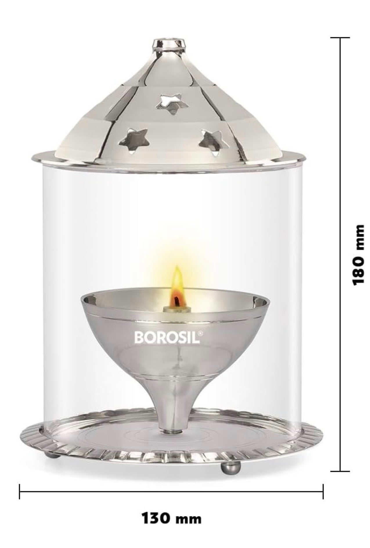 ATC USA - Borosil Akhand Diya (Large, Nickel)