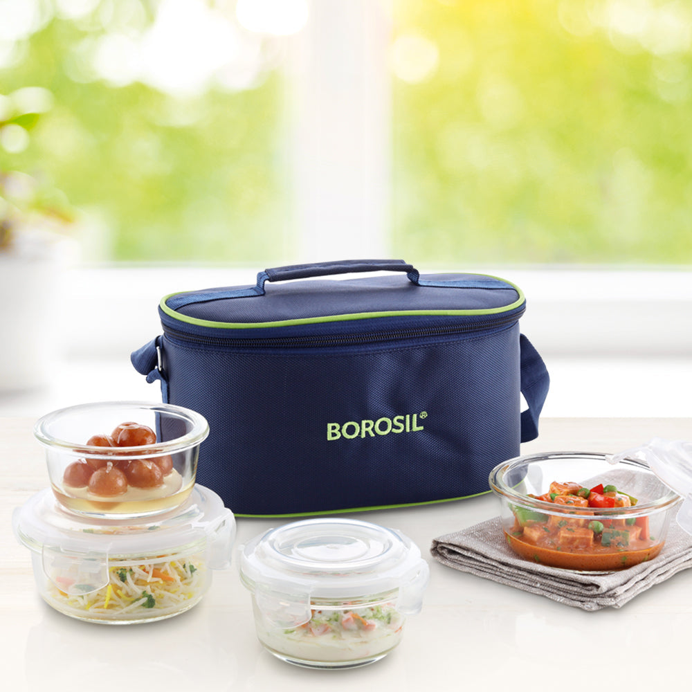 Alfa Green Universal Glass Lunch Box, Set of 4 (320ml x 2 + 240ml x 2)