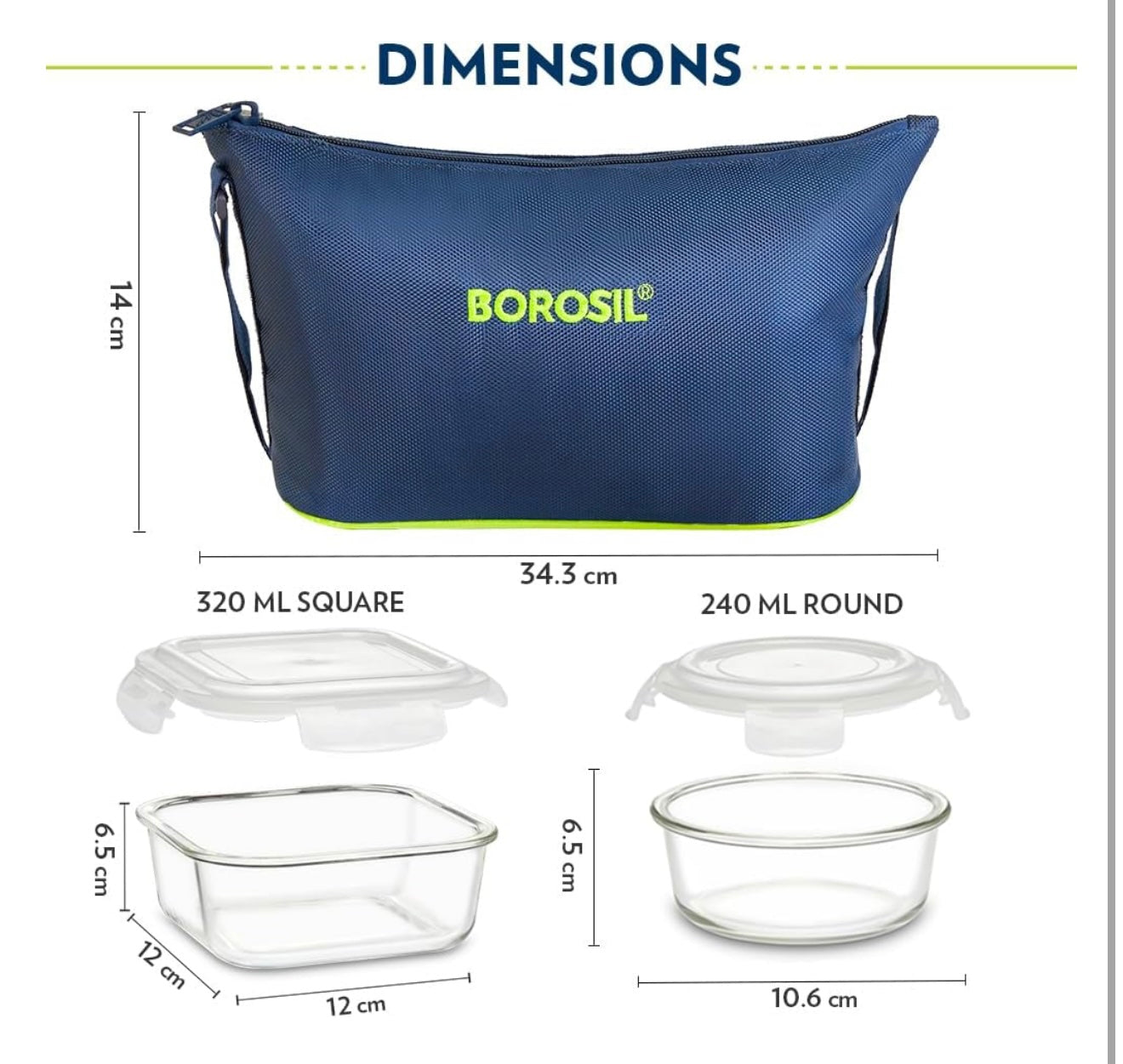 Borosil Indigo Daisy Lunchbox, 320ml x 2 (+) 240ml x 2