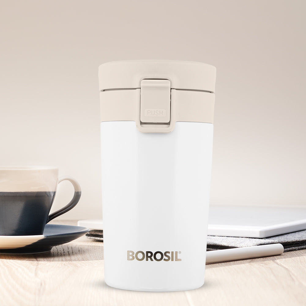 Borosil Coffeemate Insulated Mug, White, 300ml