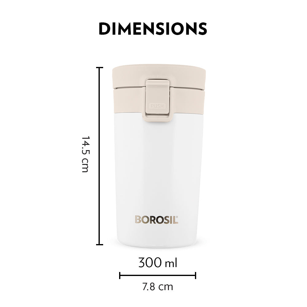 Borosil Coffeemate Insulated Mug, White, 300ml