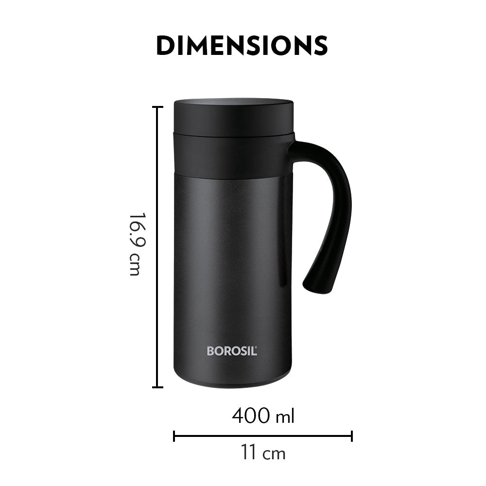 Borosil CafeTime Insulated Mug, Black, Personalise, 400ml
