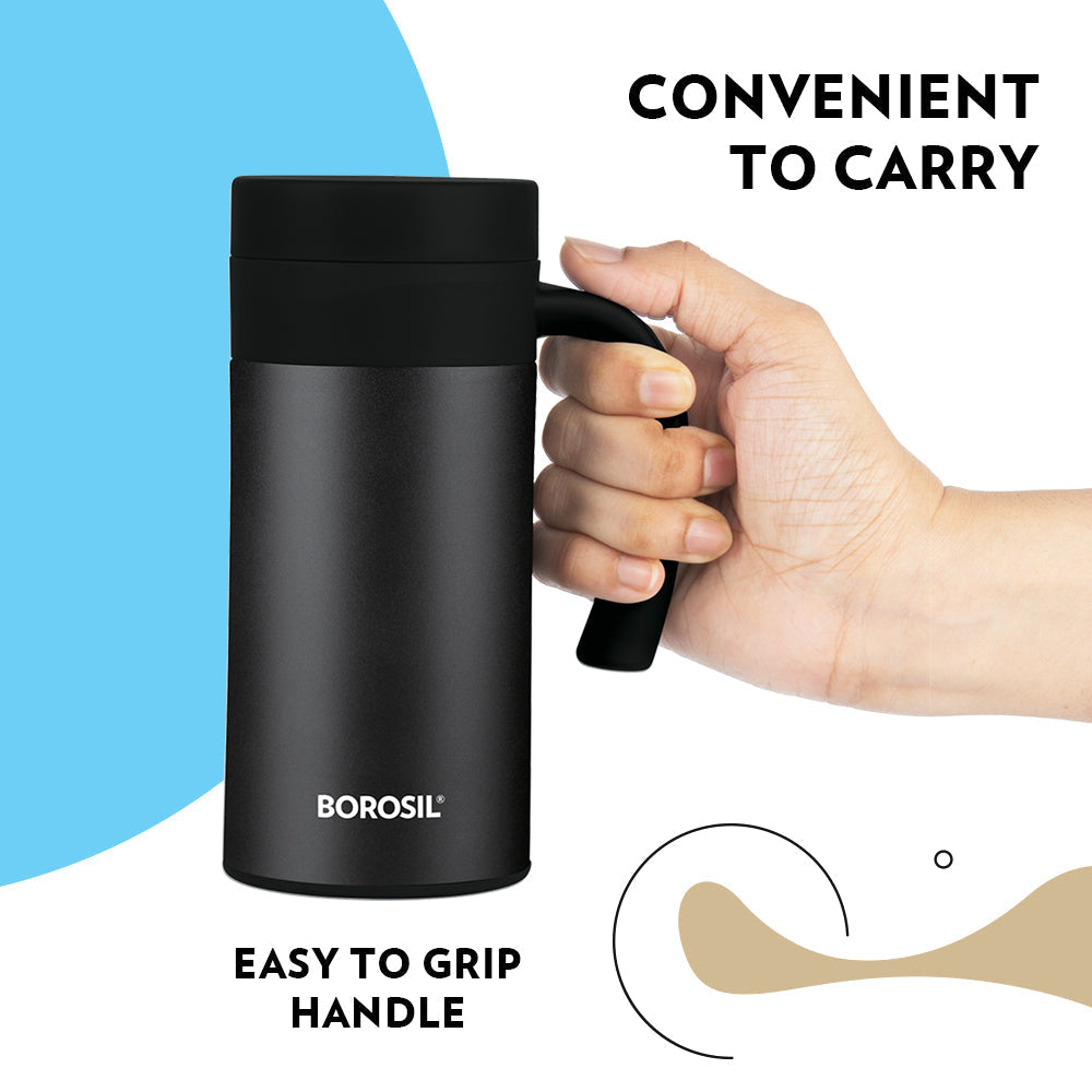 Borosil CafeTime Insulated Mug, Black, Personalise, 400ml