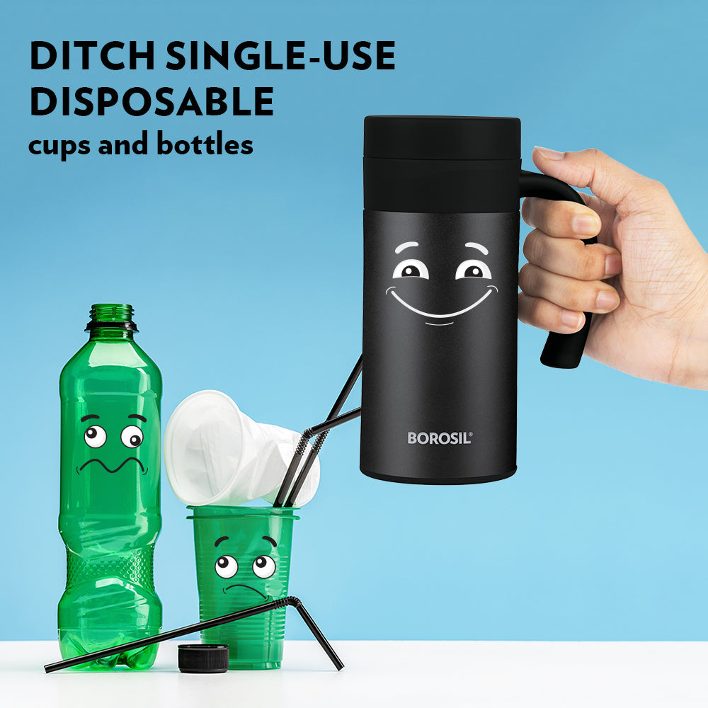 Borosil CafeTime Insulated Mug, Black, Personalise, 400ml