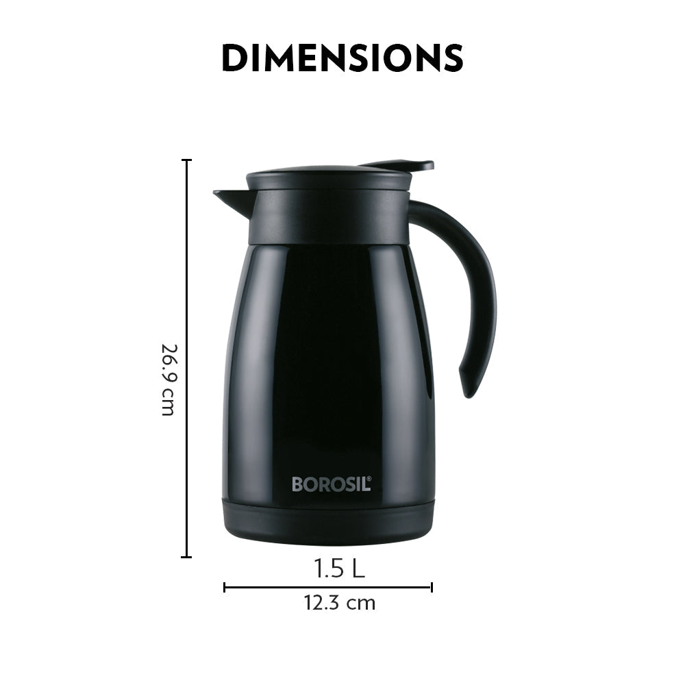 Borosil Insulated Tea Pot, Black, 1.5L