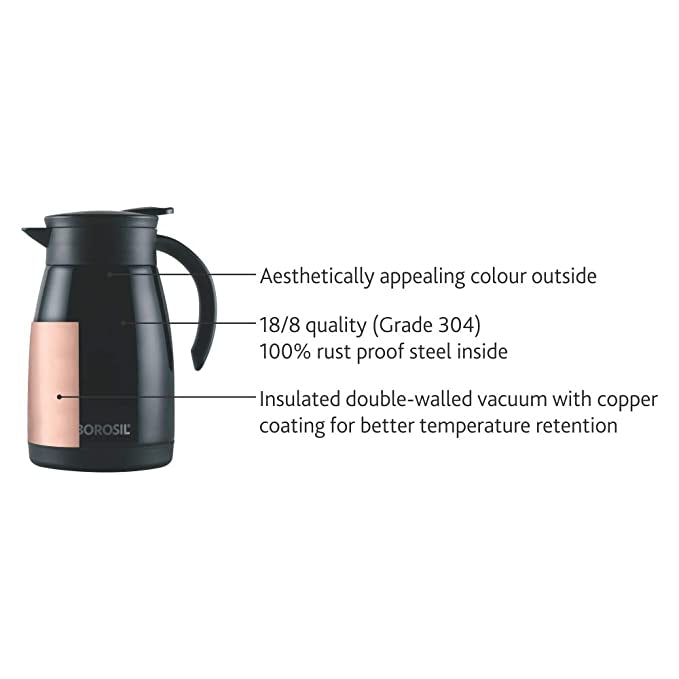 Borosil Insulated Tea Pot, Black, 1.5L