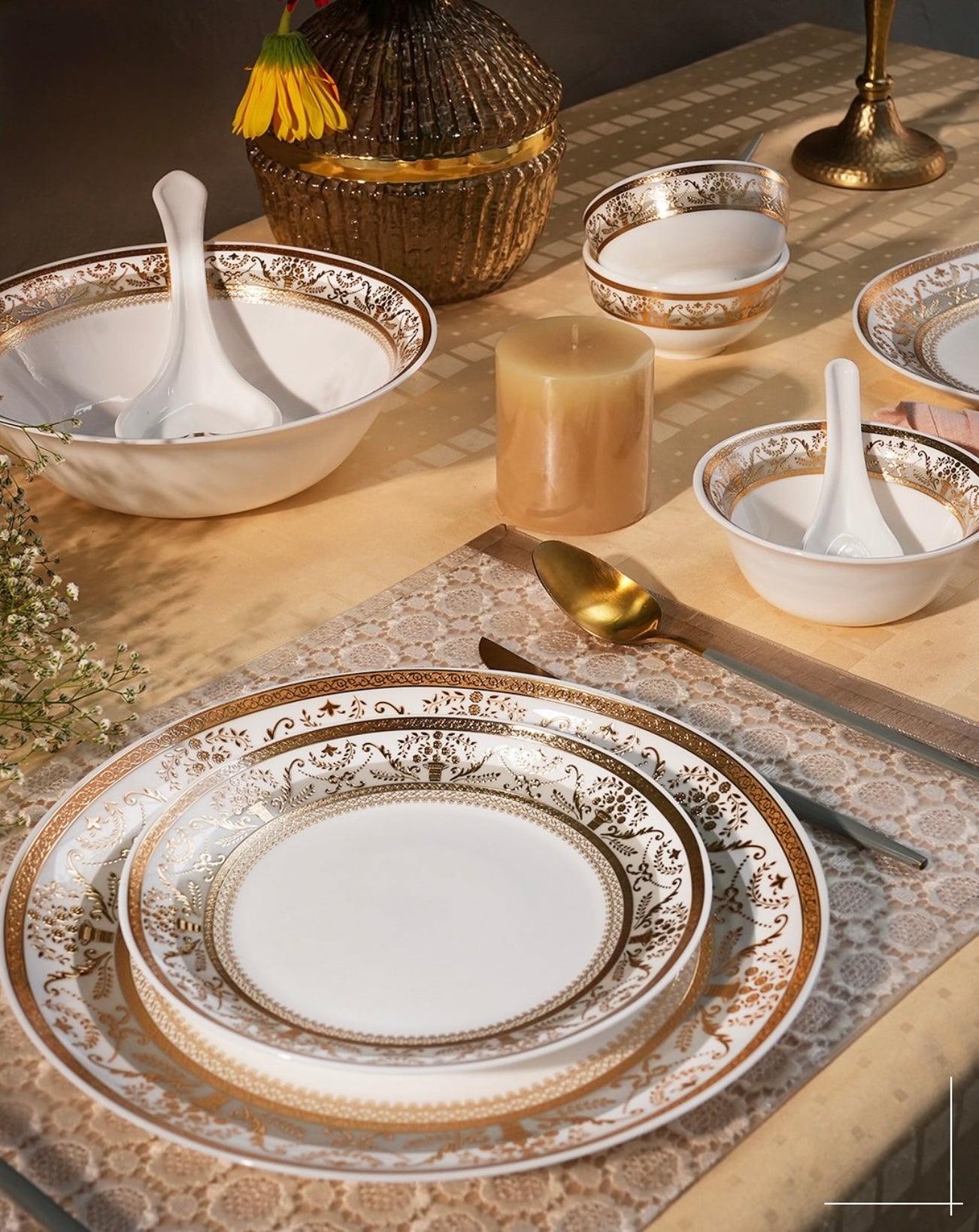Opal-ware Gold Dinner Set 35 pcs