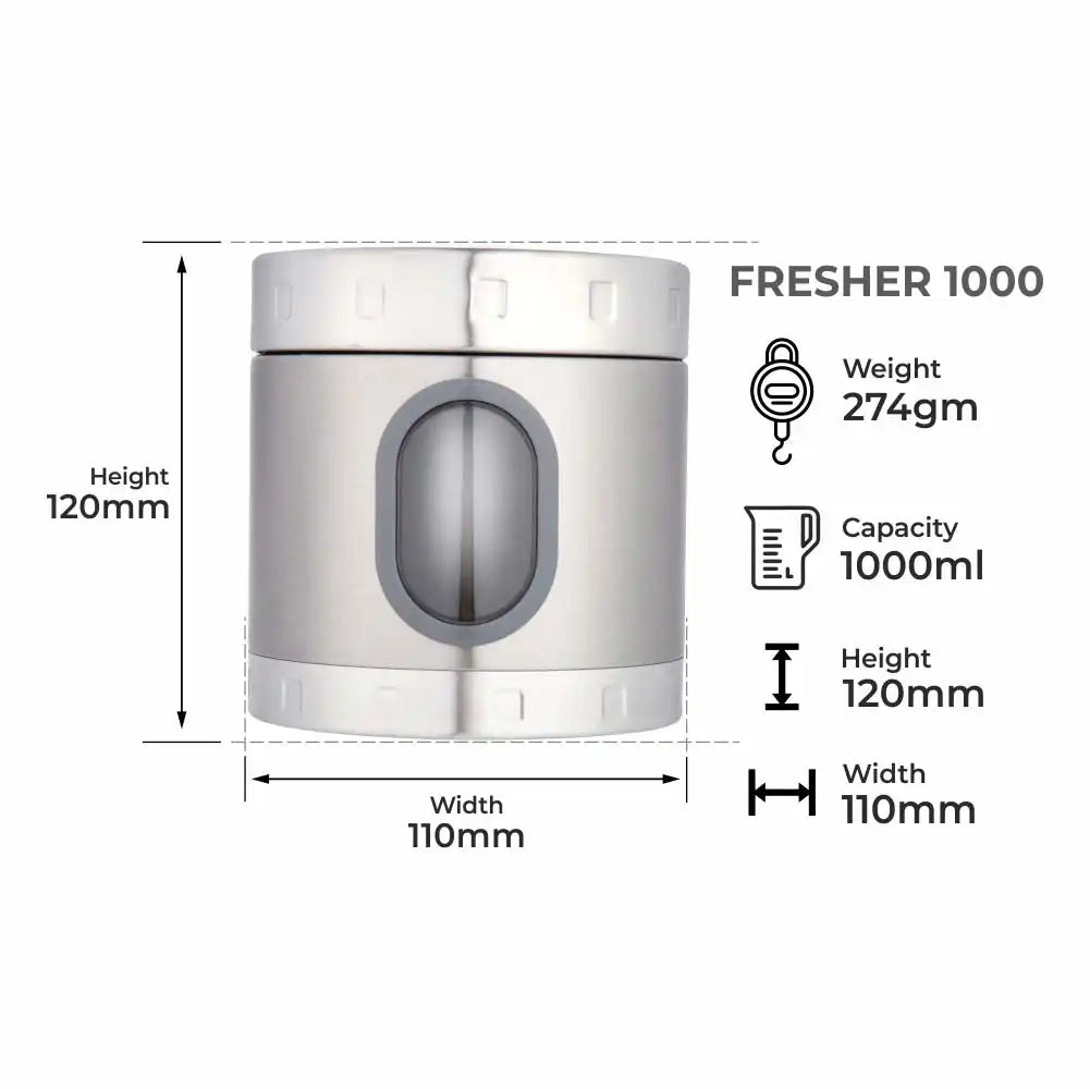 DUBBLIN Stainless Steel Storage jar container Fresher screw lid transparent visible window food safe steel Storage container 1000 ml, 1 Piece, Silver
