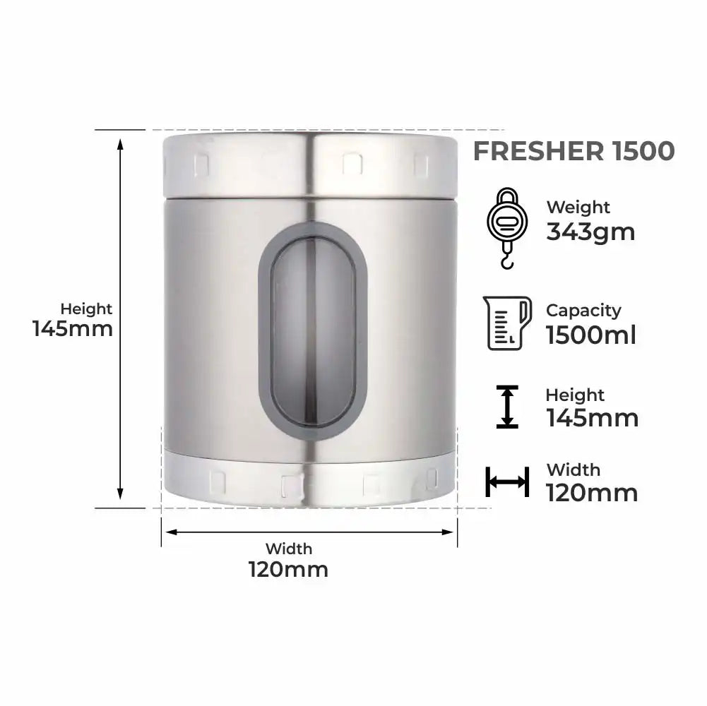 DUBBLIN Stainless Steel Storage jar container Fresher screw lid transparent visible window food safe steel Storage container 1500 ml, 1 Piece, Silver