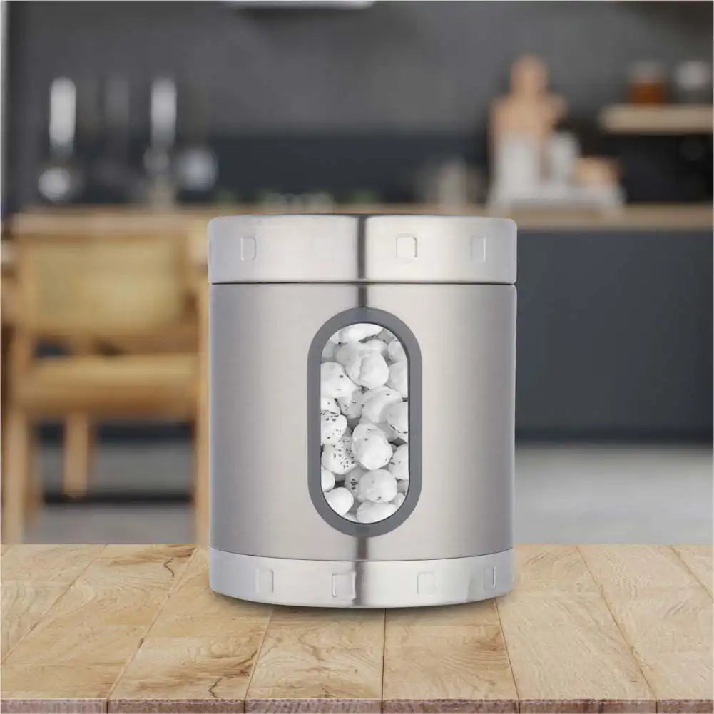 DUBBLIN Stainless Steel Storage jar container Fresher screw lid transparent visible window food safe steel Storage container 1500 ml, 1 Piece, Silver
