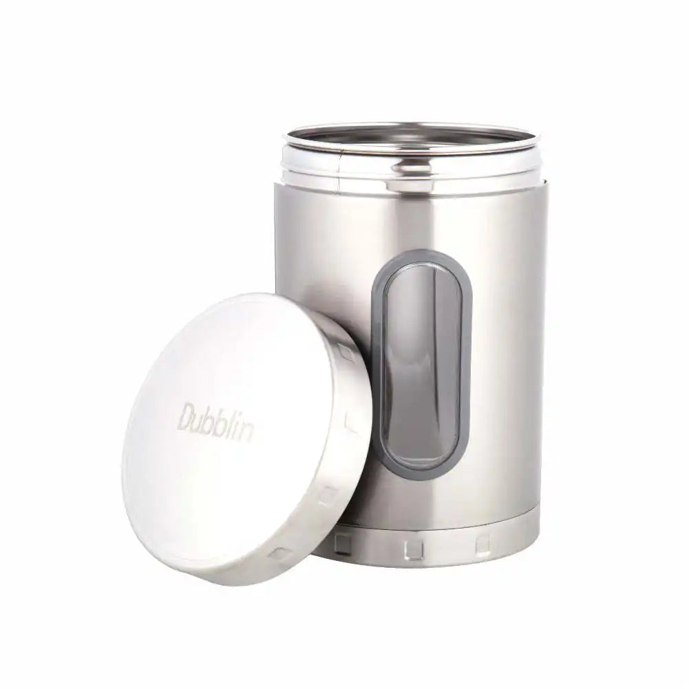DUBBLIN Stainless Steel Storage jar container Fresher screw lid transparent visible window food safe steel Storage container 2000 ml, 1 Piece, Silver