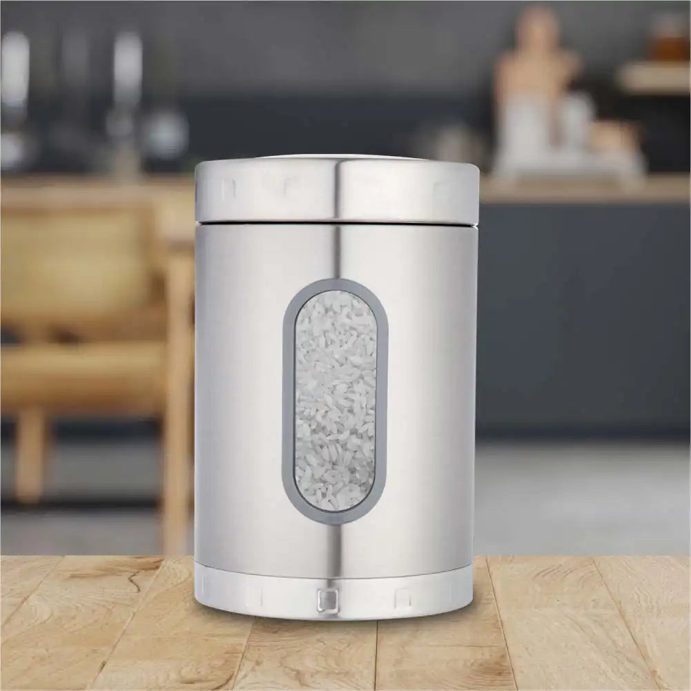 DUBBLIN Stainless Steel Storage jar container Fresher screw lid transparent visible window food safe steel Storage container 2000 ml, 1 Piece, Silver