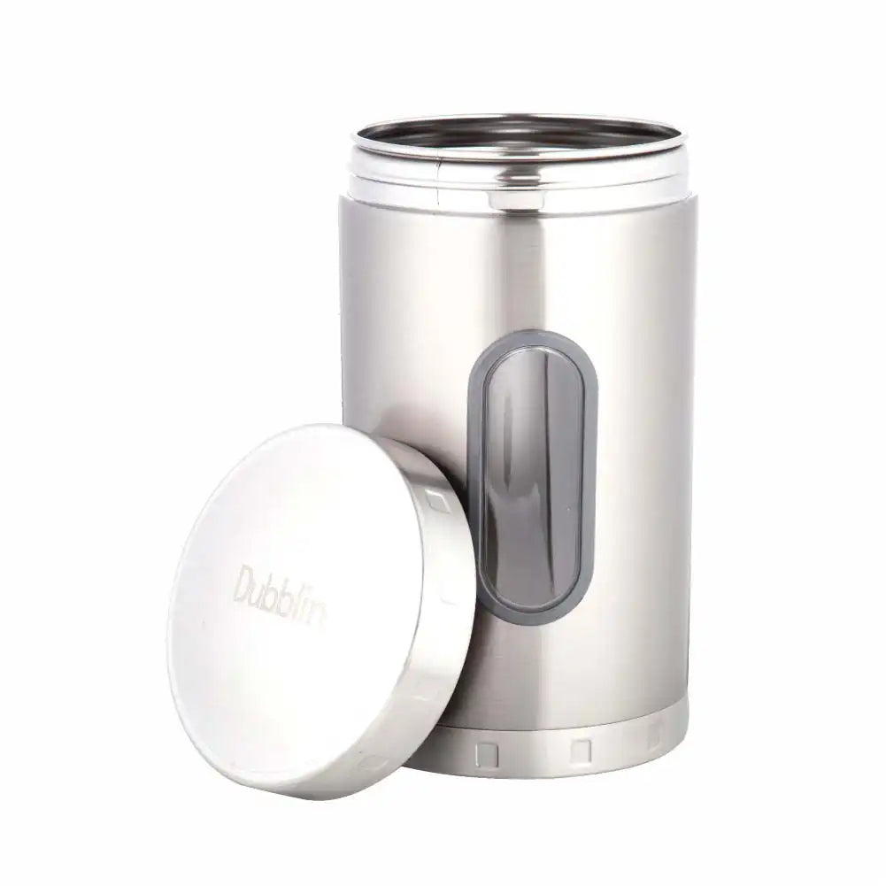 DUBBLIN Stainless Steel Storage jar container Fresher screw lid transparent visible window food safe steel Storage container 2400 ml, 1 Piece, Silver