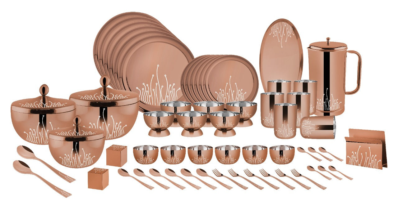 FnS LEHEREN Stainless Steel Rose Gold Dinner Set (60pcs)