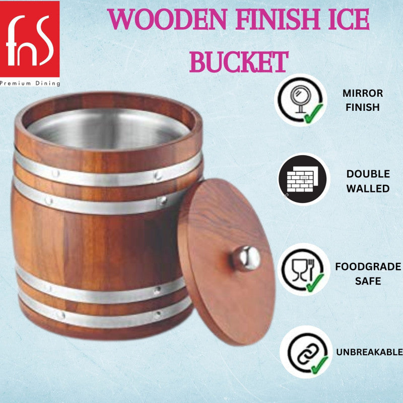 FnS Wooden Finish Stainless Steel Ice Bucket