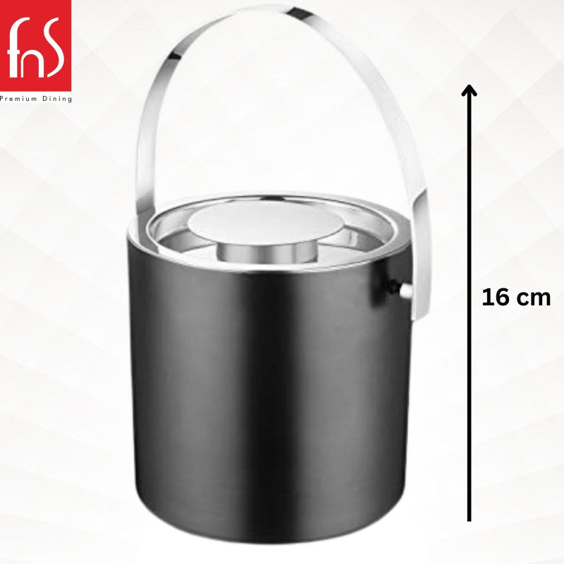 FnS Stainless Steel Ice Bucket With Lid (Black)