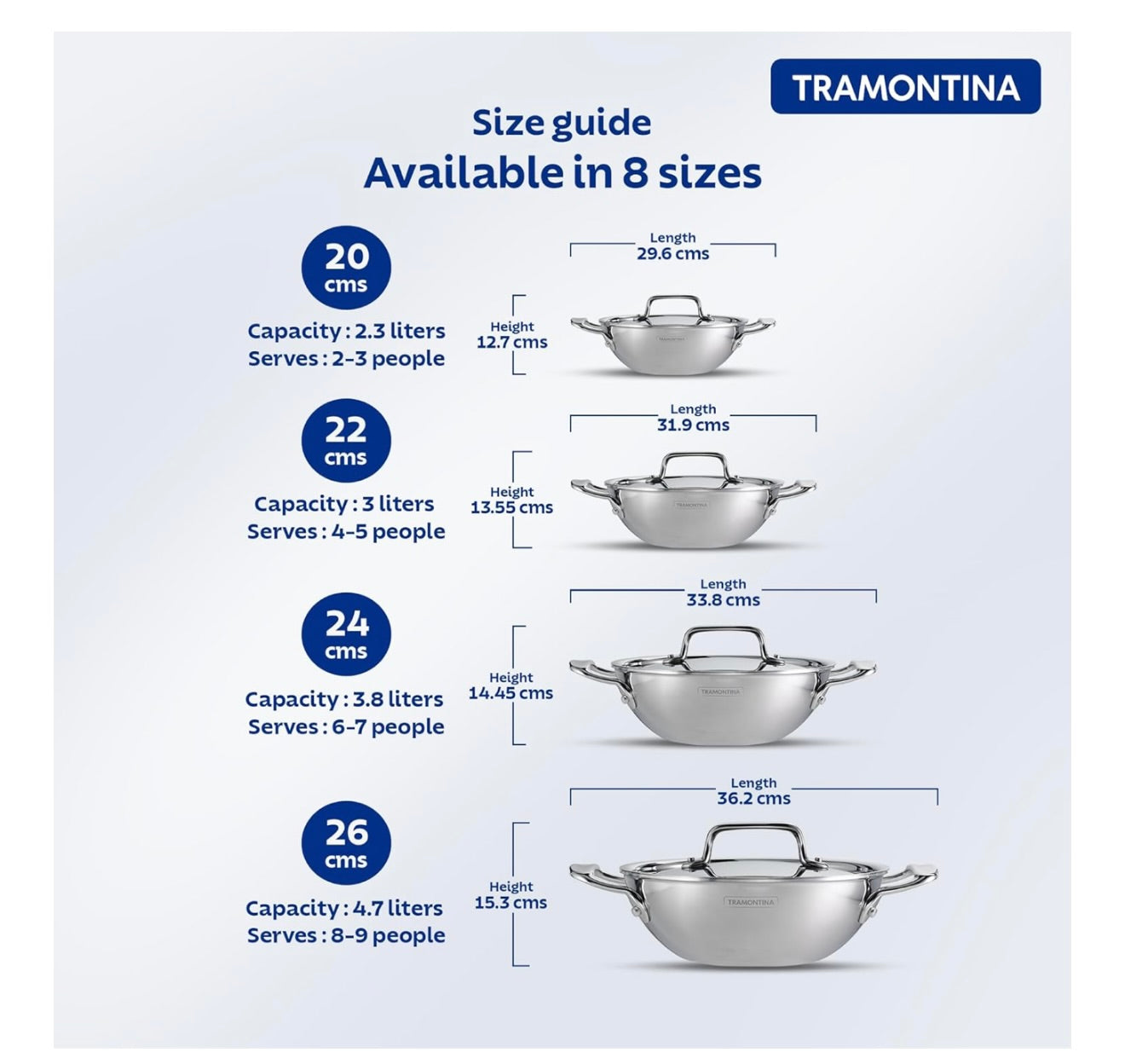 TRAMONTINA Fusao Ceramic Coated Triply Stainless Steel Deep Kadai EX+ with Lid 26 cm/4.7 L Non Toxic Induction Friendly, 10 Year Warranty