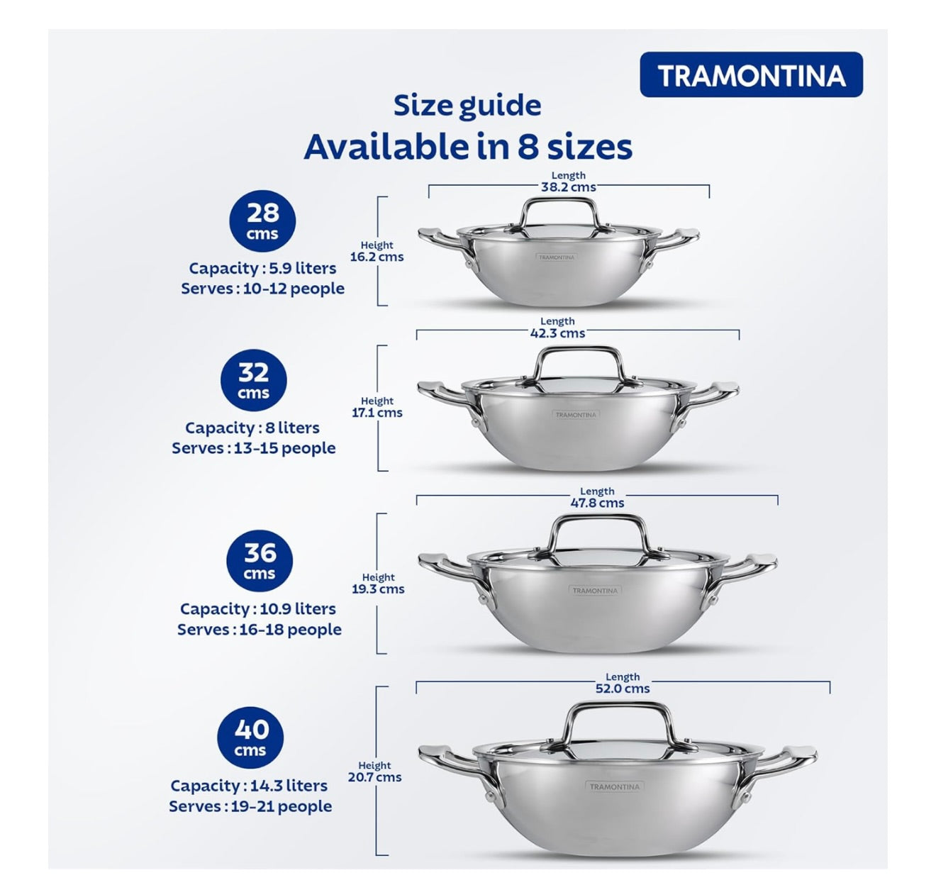 TRAMONTINA Fusao Ceramic Coated Triply Stainless Steel Deep Kadai EX+ with Lid 36 cm/10.90 L, Non Toxic, Induction Friendly, 10 Year Warranty