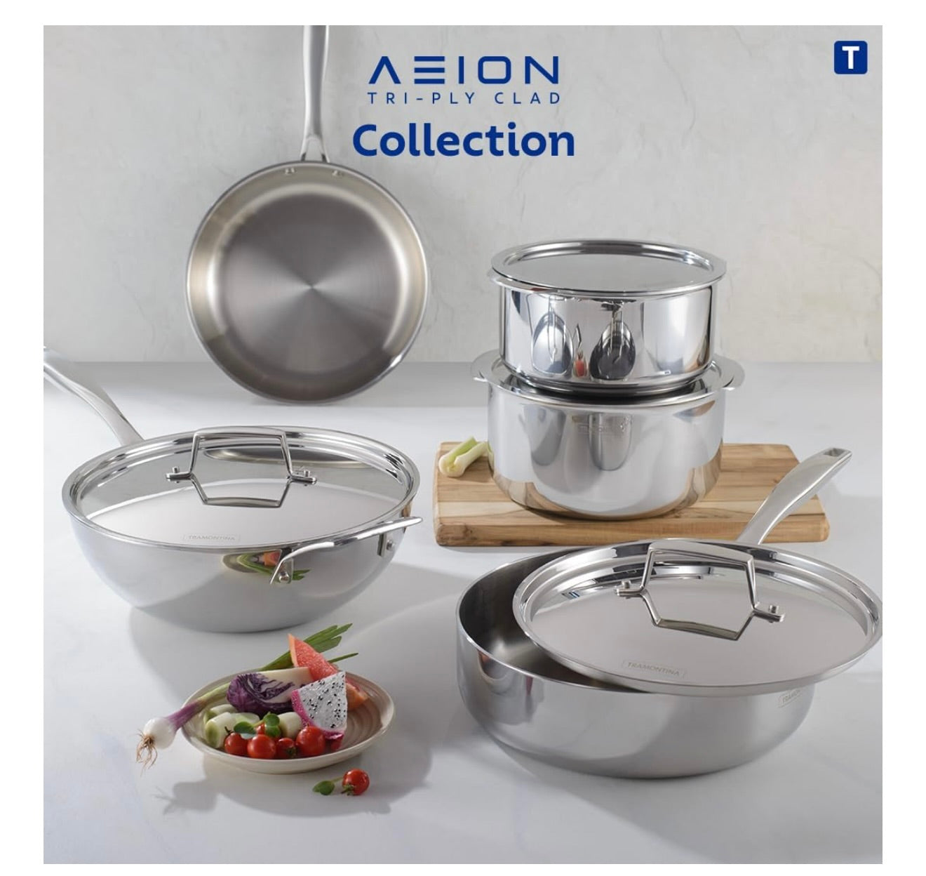 TRAMONTINA Aeion Triply Stainless Steel Deep Kadai with Lid 26cm/4.7 L, Non Toxic, Induction Friendly, 10 Year Warranty