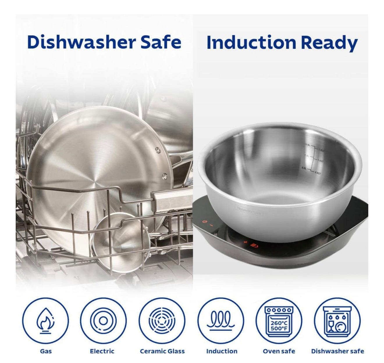 TRAMONTINA Aeion 24 cm TriPly Stainless Steel Tasla with Lid – 3.8L w/Measuring Scale, Non-Toxic, Induction Ready, NSF Certified, Superior Heat Retention & Even Heating, Serve 5-6, 10 Years Warranty