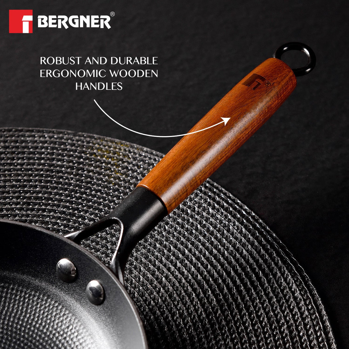 BERGNER Odin 28cm Cast Iron Frypan, Pre-Seasoned, for Searing/Browning/Frying/Sauteing/Serve, Rust Proof Lightweight Iron, Enamel Finish, Metal Spatula Safe, Induction Bottom and Gas Stove Ready