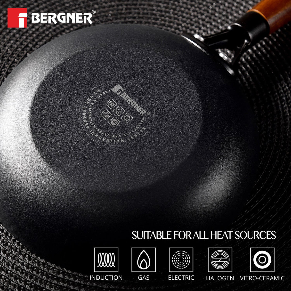 BERGNER Odin 24 cm Cast Iron Frypan, Pre-Seasoned, for Searing/Browning/Caramelizing/Frying/Sauteing/Serve, Rust Proof Lightweight Iron, Enamel Finish, Metal Spatula Safe, Induction & Gas Stove Ready