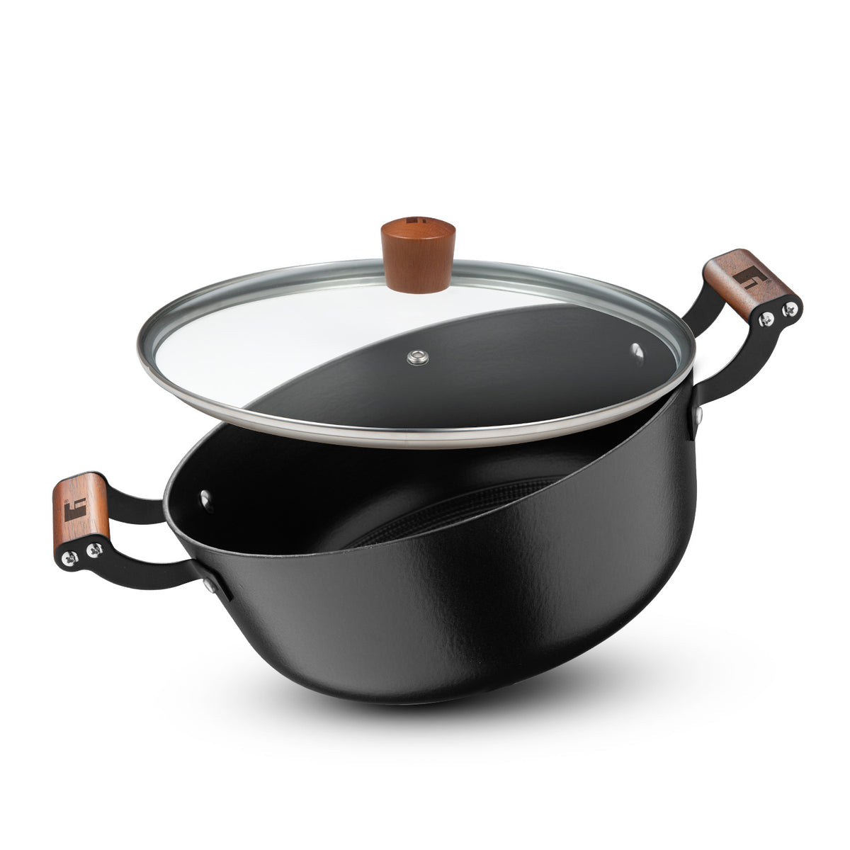 Bergner Odin 28cm (5.6 Liters) Cast Iron Casserole with Glass Lid, Biryani Handi Pot For Cooking, Heavy Bottom, Lightweight and Rust Proof Coating, Enamel Finish - Induction Bottom and Gas Stove Ready