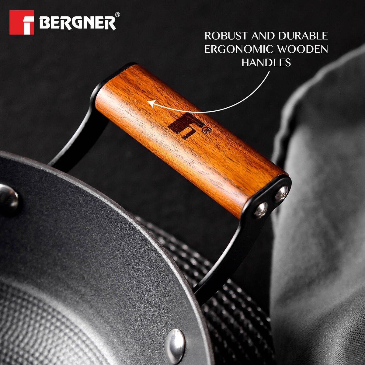 Bergner Odin 24cm (3.8 Liters) Cast Iron Casserole with Glass Lid, Biryani Handi Pot For Cooking, Heavy Bottom, Lightweight and Rust Proof Coating, Enamel Finish - Induction Bottom and Gas Stove Ready