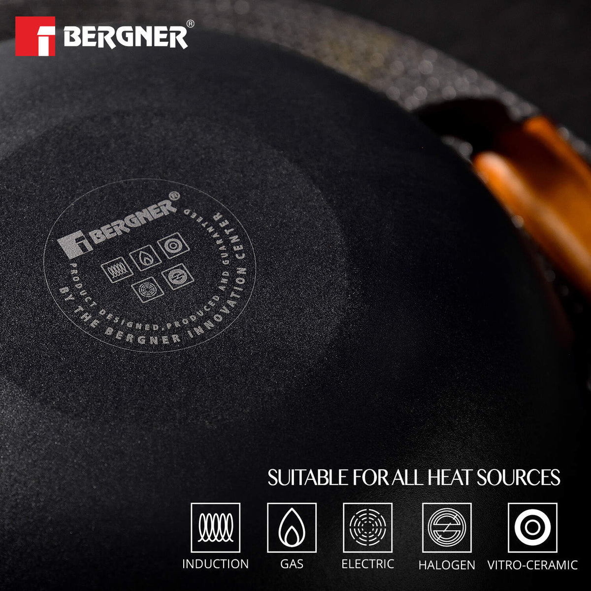 Bergner Odin 28cm (5.6 Liters) Cast Iron Casserole with Glass Lid, Biryani Handi Pot For Cooking, Heavy Bottom, Lightweight and Rust Proof Coating, Enamel Finish - Induction Bottom and Gas Stove Ready