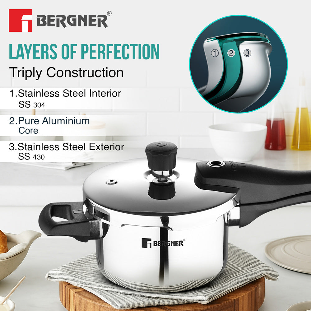 Bergner 3.5L Argent Elements Tri-Ply Stainless Steel Outer Lid Pressure Cooker