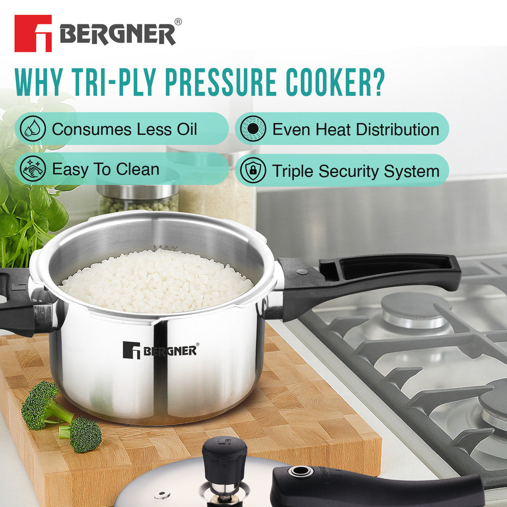Bergner 3.5L Argent Elements Tri-Ply Stainless Steel Outer Lid Pressure Cooker