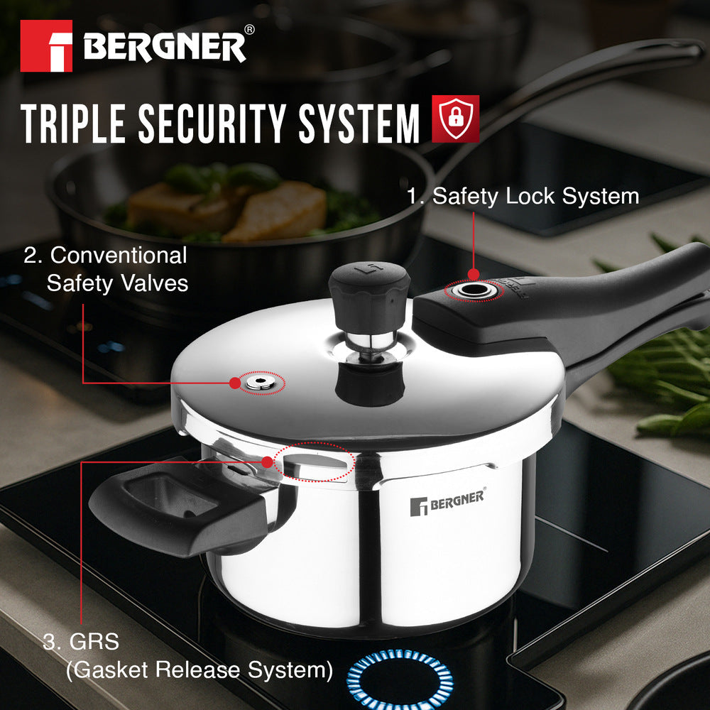 Bergner 3.5L Argent Elements Tri-Ply Stainless Steel Outer Lid Pressure Cooker