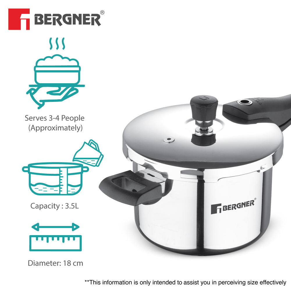 Bergner 3.5L Argent Elements Tri-Ply Stainless Steel Outer Lid Pressure Cooker